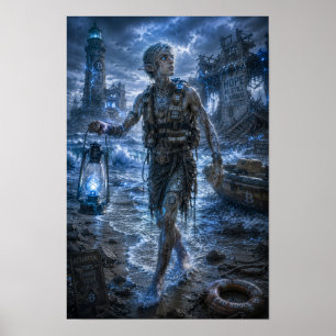 Poster Avertissement / Sauveteur / Plage