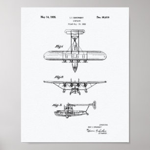 Poster Avion 1935 Brevet Art Livre blanc