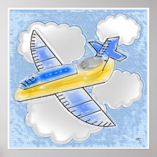 Poster Avion à réaction dans les nuages 3D