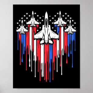 Poster Avion à réaction de chasse rétro Drapeau américain