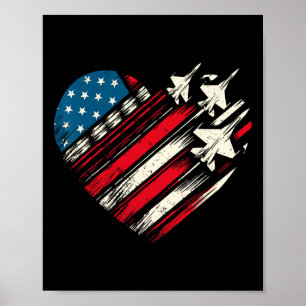Poster Avion à réaction de chasse rétro Drapeau américain
