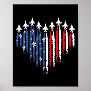 Poster Avion à réaction de chasse rétro Drapeau américain
