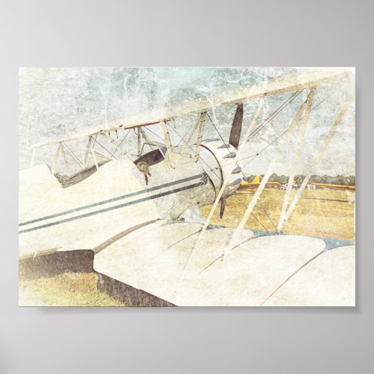 Poster Avion Antique Bleu Vieux (Devant)