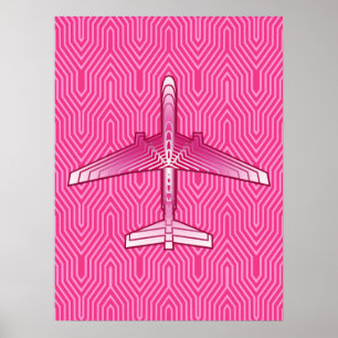 Poster Avion Art déco, Fuchsia et Pastel Pink