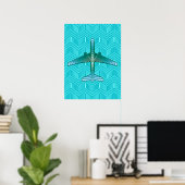 Poster Avion Art Déco, Turquoise, Turquoise et Aqua (Bureau à domicile)