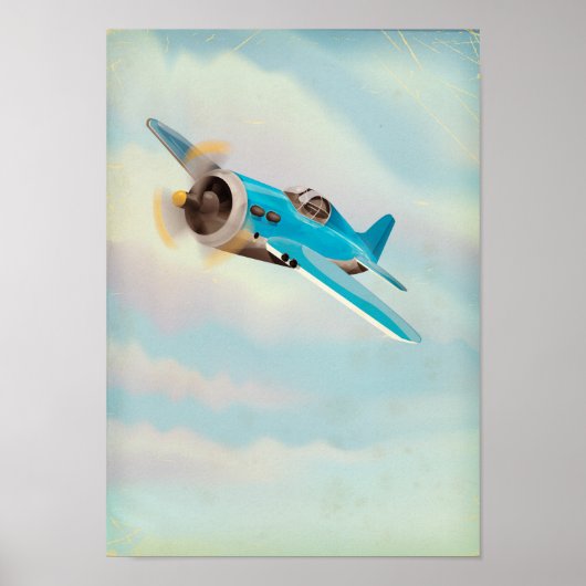 Poster Avion bleu rétro (Devant)