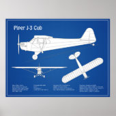 Poster Avion Cub - Plan directeur de l'avion ABD (Devant)