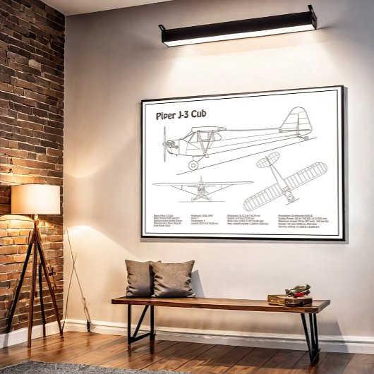 Poster Avion Cub - Plan directeur de l'avion BD
