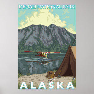 Poster Avion de Bush et pêche - parc national de Denali,