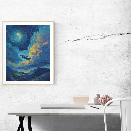 Poster Avion de chasse d'anniversaire Nuages Van Gogh 