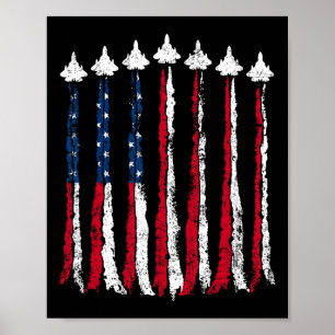 Poster Avion de chasse rétro Avion American Flag Heart 4t