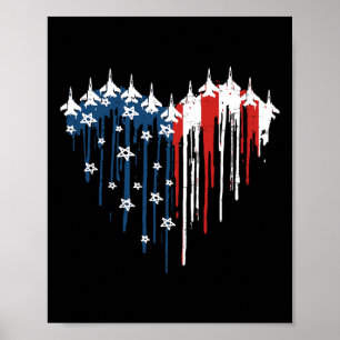 Poster Avion de chasse rétro Avion American Flag Heart 4t