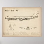 Poster Avion de ligne 747 - Plan de dessin du plan d'avio (Devant)