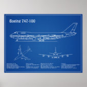 Poster Avion de ligne 747 - Plans de dessin du plan direc (Devant)