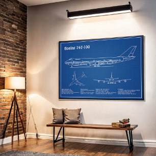 Poster Avion de ligne 747 - Plans de dessin du plan direc