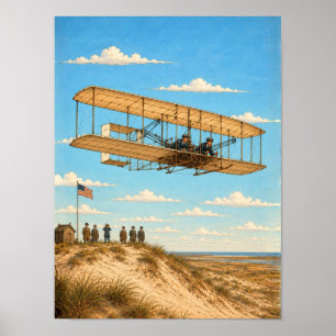 Poster Avion des frères Wright au-dessus de Kitty Hawk