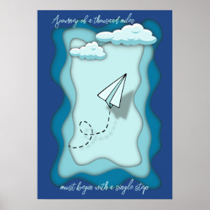 Poster Avion papier Le voyage commence par un seul