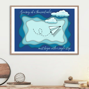 Poster Avion papier   Le voyage commence par une seule ét