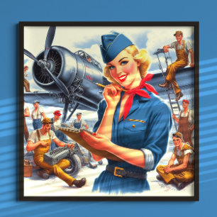 Poster Avion pin-up vintage
