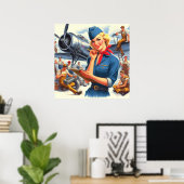 Poster Avion pin-up vintage (Bureau à domicile)