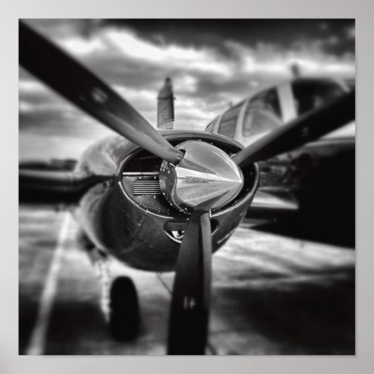 Poster Avion propulseur noir et blanc (Devant)