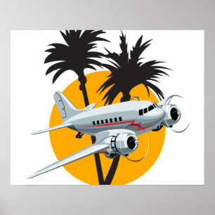 Poster Avion rétro de dessin