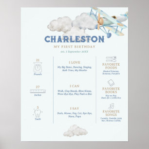 Poster Avion Vintage Bleu Anniversaire Jalonnement