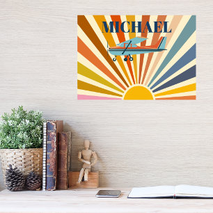 Poster Avion Vintage Cessna Rétro Coucher de Soleil Perso