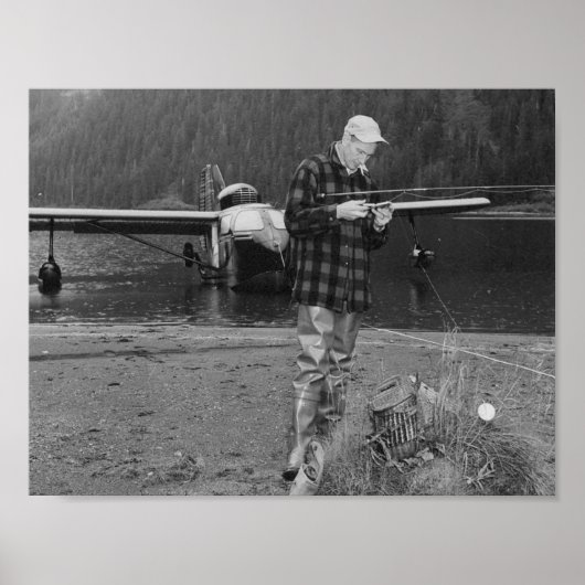 Poster Avion vintage Fly Fishing Lake (Devant)