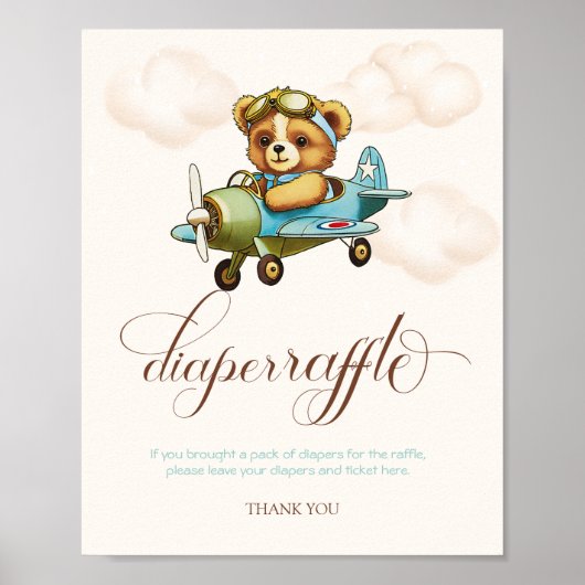 Poster Avion Whimsical Teddy bear Diaper Raffle (Devant)