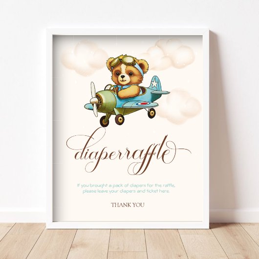 Poster Avion Whimsical Teddy bear Diaper Raffle
