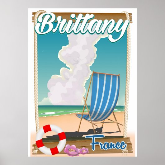 Poster Avis de voyage de plage Bretagne France (Devant)
