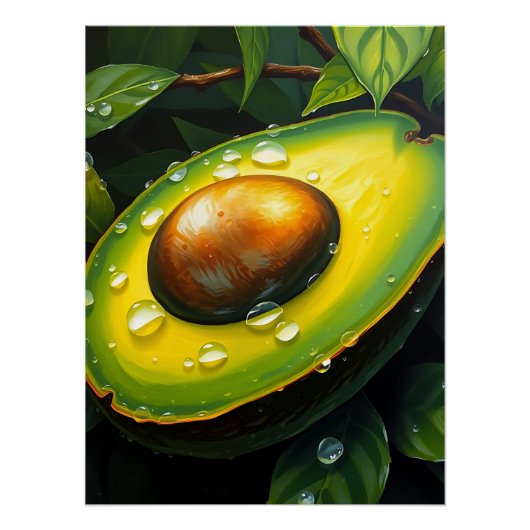 Poster Avocado bio à l'huile de pluie avec Dewdrops (Devant)