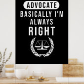 Poster Avocat Fondamentalement Avocat A Toujours Raison (Cuisine)