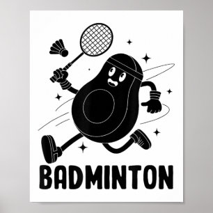 Poster Avocat Jouant Au Badminton Nourriture Végétarienne