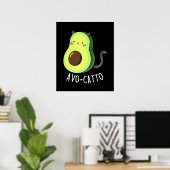 Poster Avocatto Funny Avocado chat pun Dark BG (Bureau à domicile)