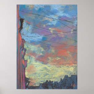 Poster Avril Coucher de soleil, Sky City Paysage Peinture