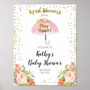 Poster Avril Douches Apportent Mai Baby shower Fleur Accu