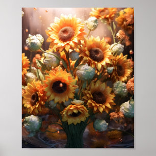 Poster Awesome Aquarelle Art Floral Sunflowers Bouquet