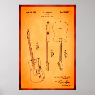 Poster Awesome Guitare Electrique Brevet Art Cool et Rétr