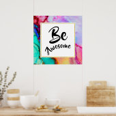 Poster Awesome rose et turquoise Aquarelle Abstraite (Cuisine)