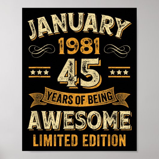 Poster Awesome Vintage January 1981 45th Birthday  (Devant)