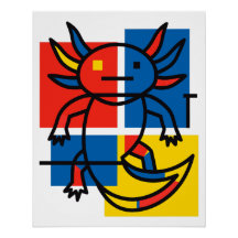 Axolotl abstrait Mondrian néoténie minimaliste rét