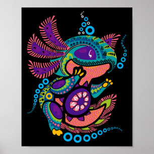 Poster Axolotl Art Aztec Mexicain Salamander Mexique Cinc