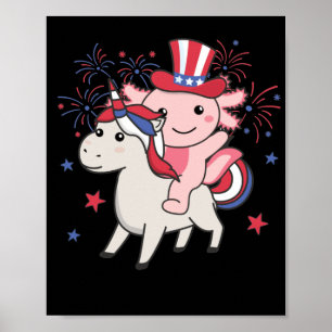 Poster Axolotl Avec Unicorn Pour Le 4 Juillet Feu D'Oeuvr