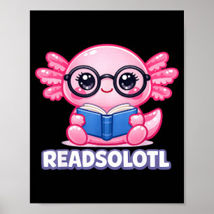 Poster Axolotl bibliophile drôle livreur lecteur livre