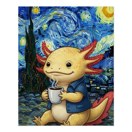 Poster Axolotl Coffee Starry Night Dream (Devant)