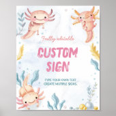 Poster Axolotl Cute Girl Birthday Party Table Sign (Devant)