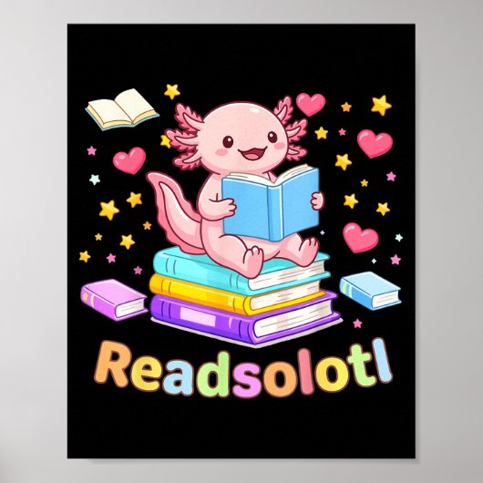 Poster Axolotl de Readsolotl lit des livres lecture cool (Devant)