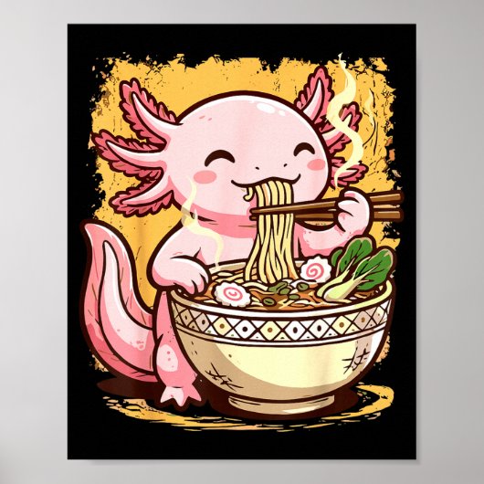 Poster Axolotl Eating Ramen Noodles (Devant)
